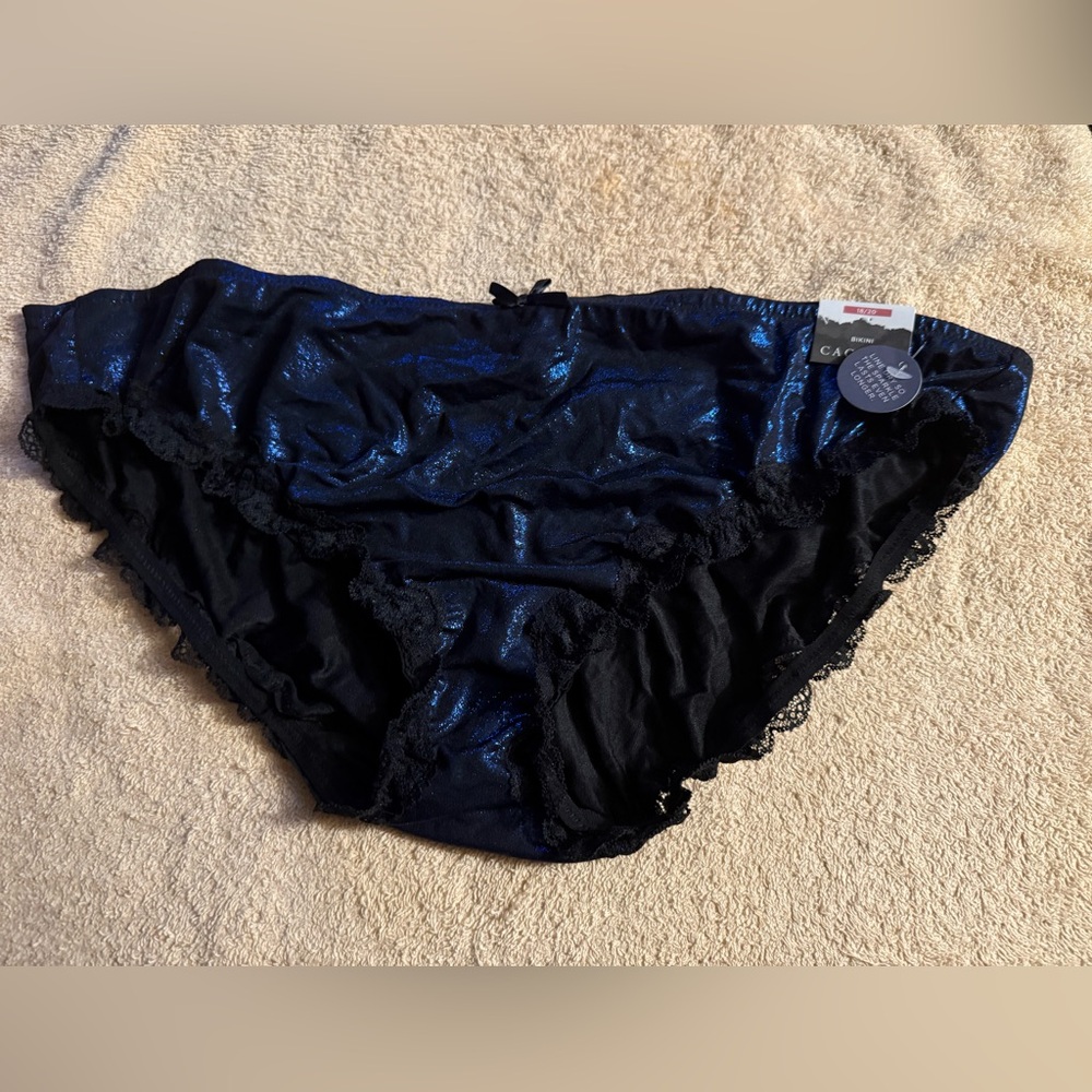 NWT Cacique Black Lace & Blue Foil Shimmer Bikini Panty